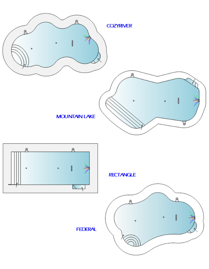 The Watermark pool shape options — Cozy River, Mountain Lake, Rectangle, Federal