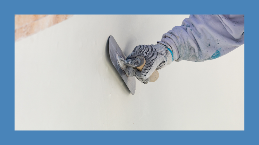 Application of pool plaster to the interior walls of a pool.